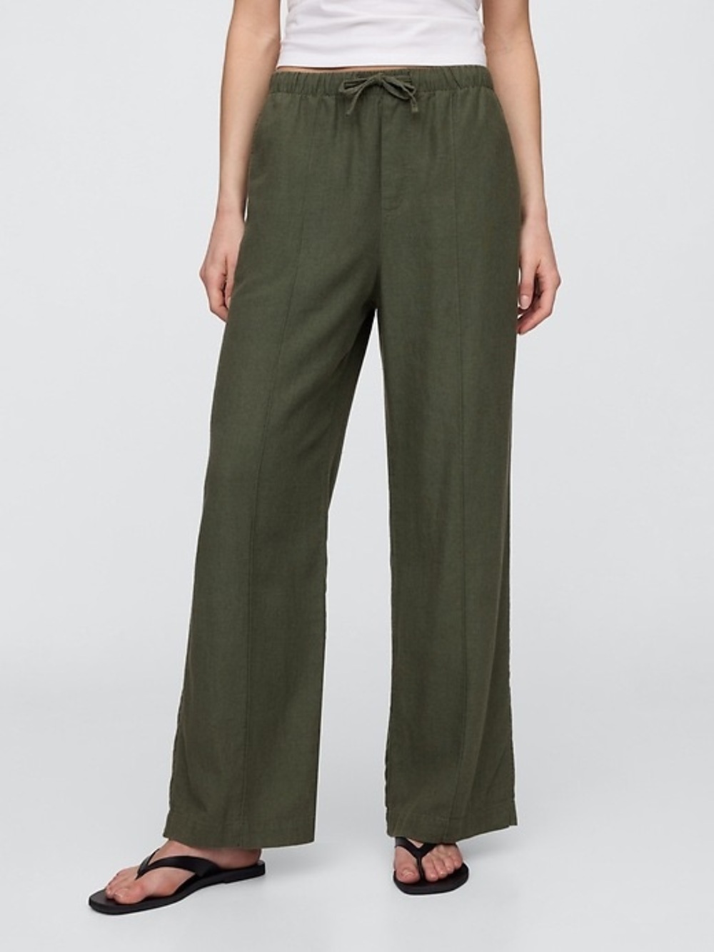 Women's Olive Wide-Leg Drawstring Pants